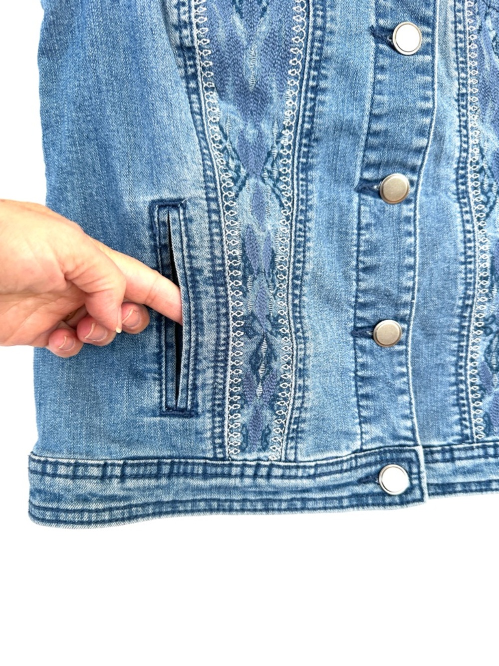 Christopher & Banks Denim Vest with Embroidery Details, Stretch - Picture 4 of 12